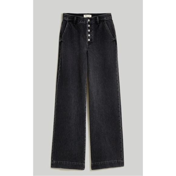 Madewell Cotton Button fly Superwide-Leg Jeans in Washed Black Petite size 31 - Picture 4 of 14